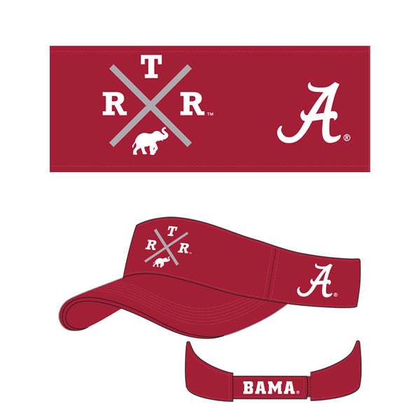Unisex Alabama Crimson Tide Embroidered visor in crimson. Red visor with  R.T.R. and elephant in white.  